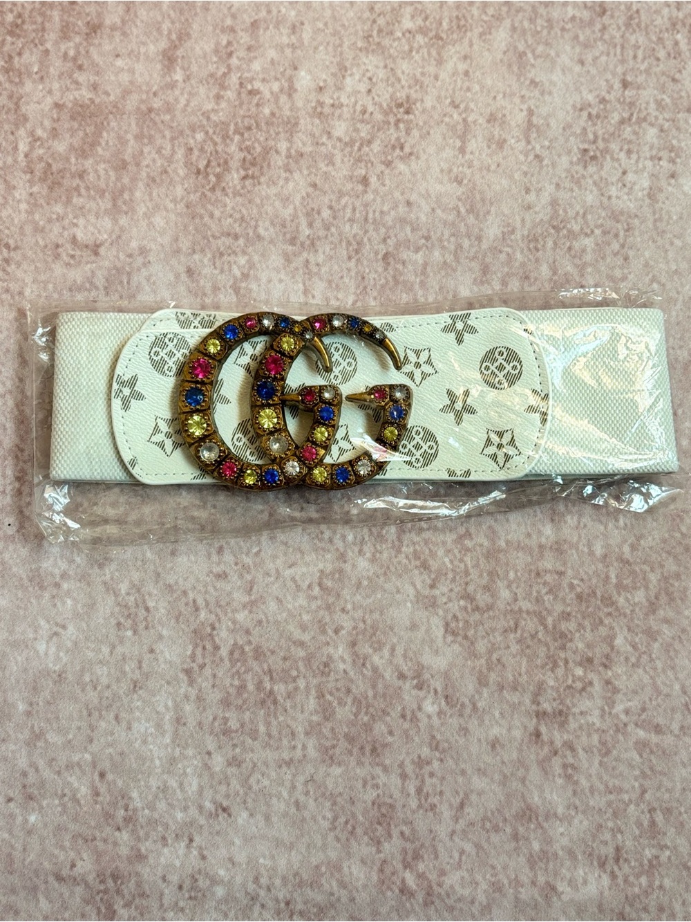 One Size Fits Most Designer-Inspired Crystal Double-G Buckle Waist Belt
